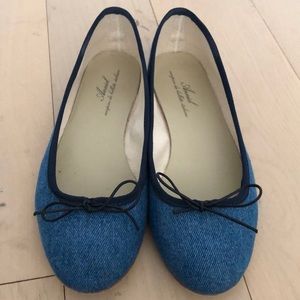 Anniel Denim Leather Ballet Flats 38